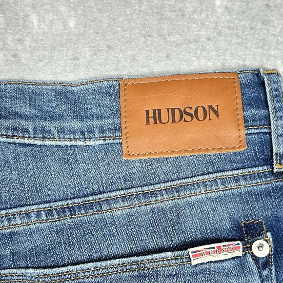 Hudson Jeans Slim Fit Straight Leg Men’s 36x34 Zipper Fly Distressed Blue Denim - Picture 10 of 12